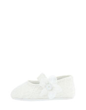 Baby Tiana Shimmer Lace Corsage Booties, Ivory (IVORY), large