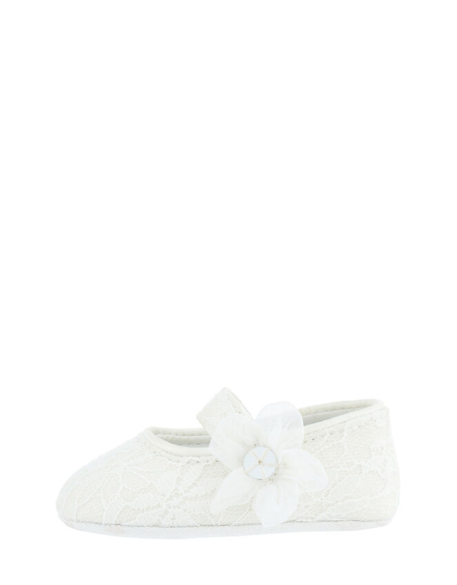 Baby Tiana Shimmer Lace Corsage Booties, Ivory (IVORY), large