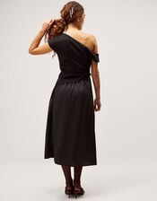 Tilly Asymmetrical Shoulder Midi Dress, Black (BLACK), large