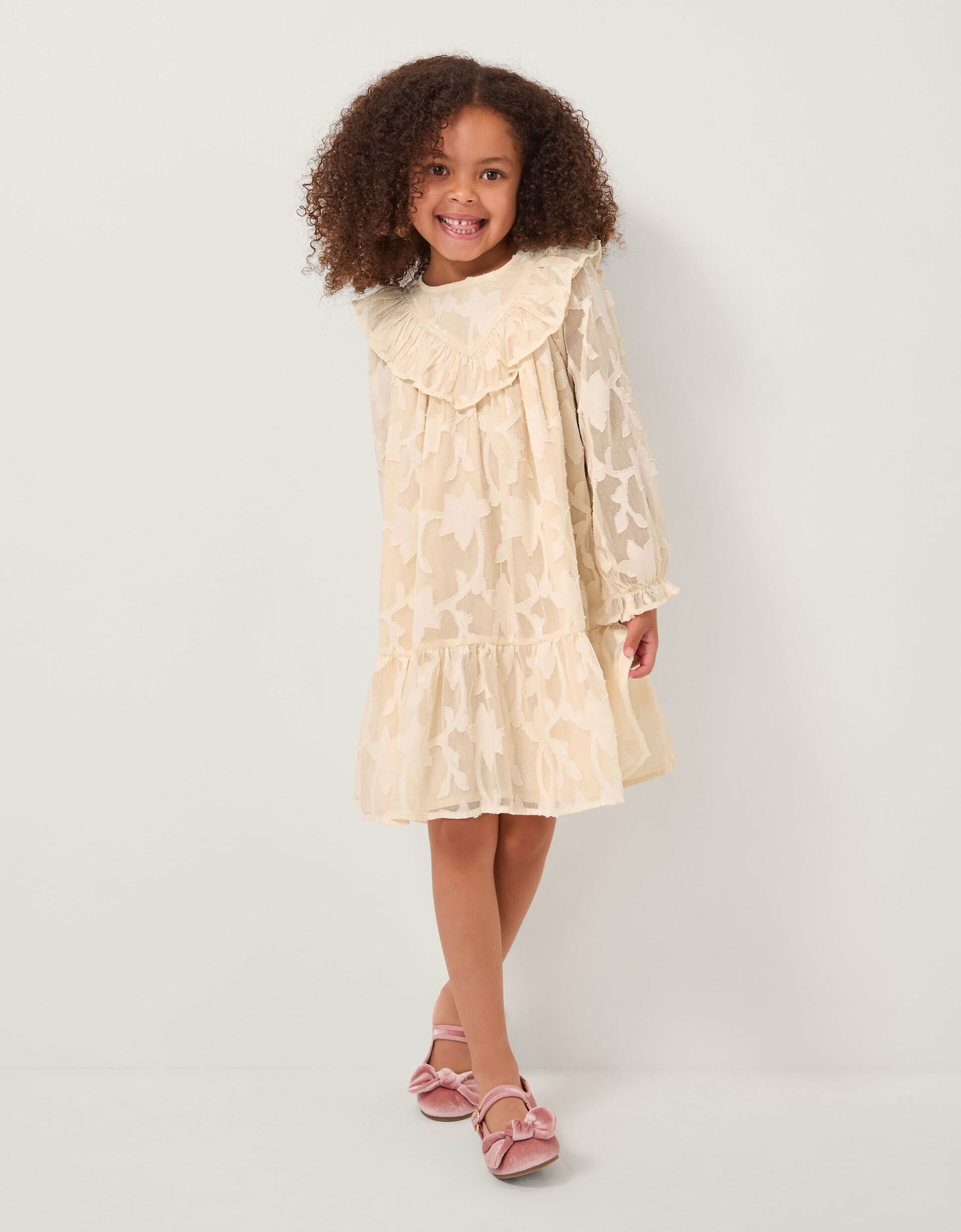 Frilly Floral Burnout Dress Camel