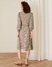 Linie Floral Shirred Dress, Green (KHAKI), large