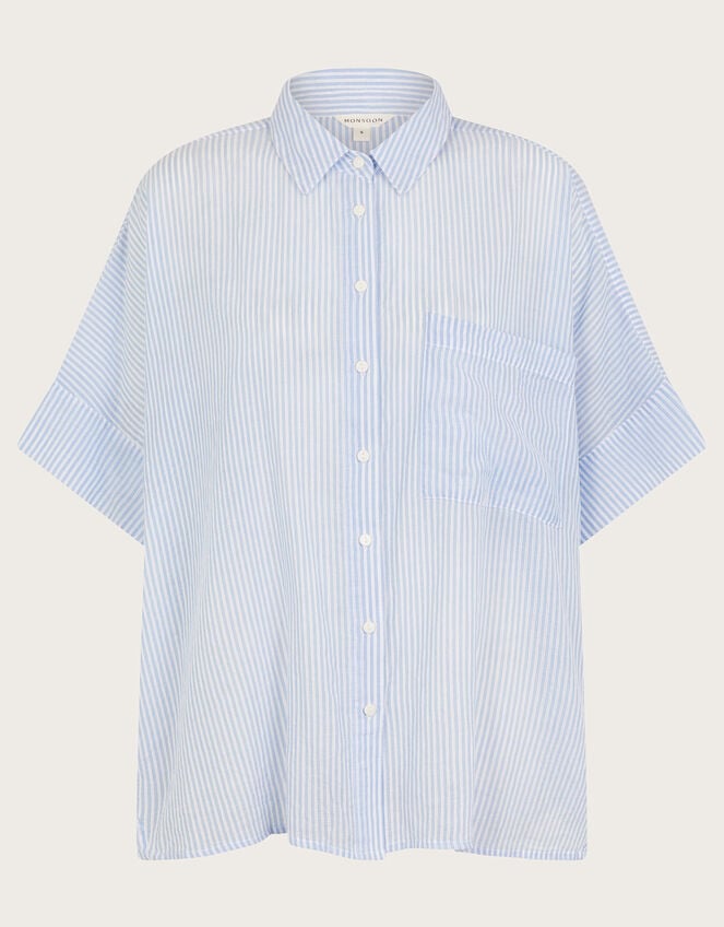 Shyla Stripe Oversized Shirt, Blue (BLUE), large