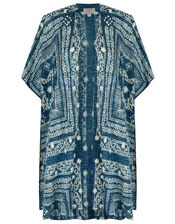 Deena Printed Cover-Up in Linen Blend, Blue (BLUE), large