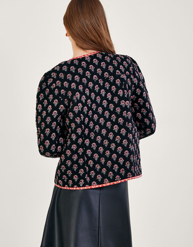 Padded Rose Print Jacket in LENZING™ ECOVERO, Black (BLACK), large
