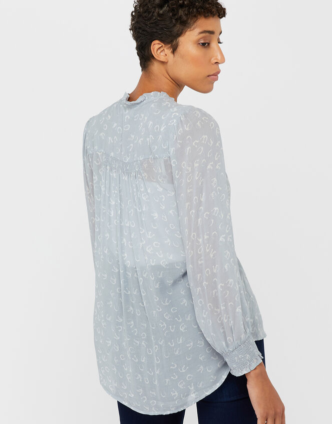 Hatty Horseshoe Print Blouse, Blue (BLUE), large