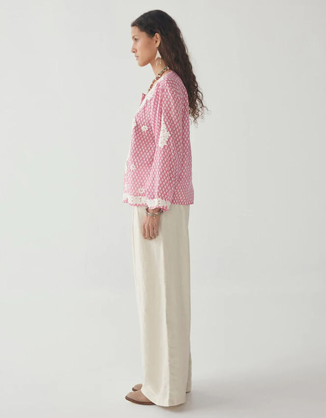 Maison Hotel Embroidered Print Blouse, Pink (PINK), large