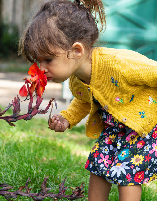 Frugi Maia Embroidered Cardigan, Yellow (YELLOW), large