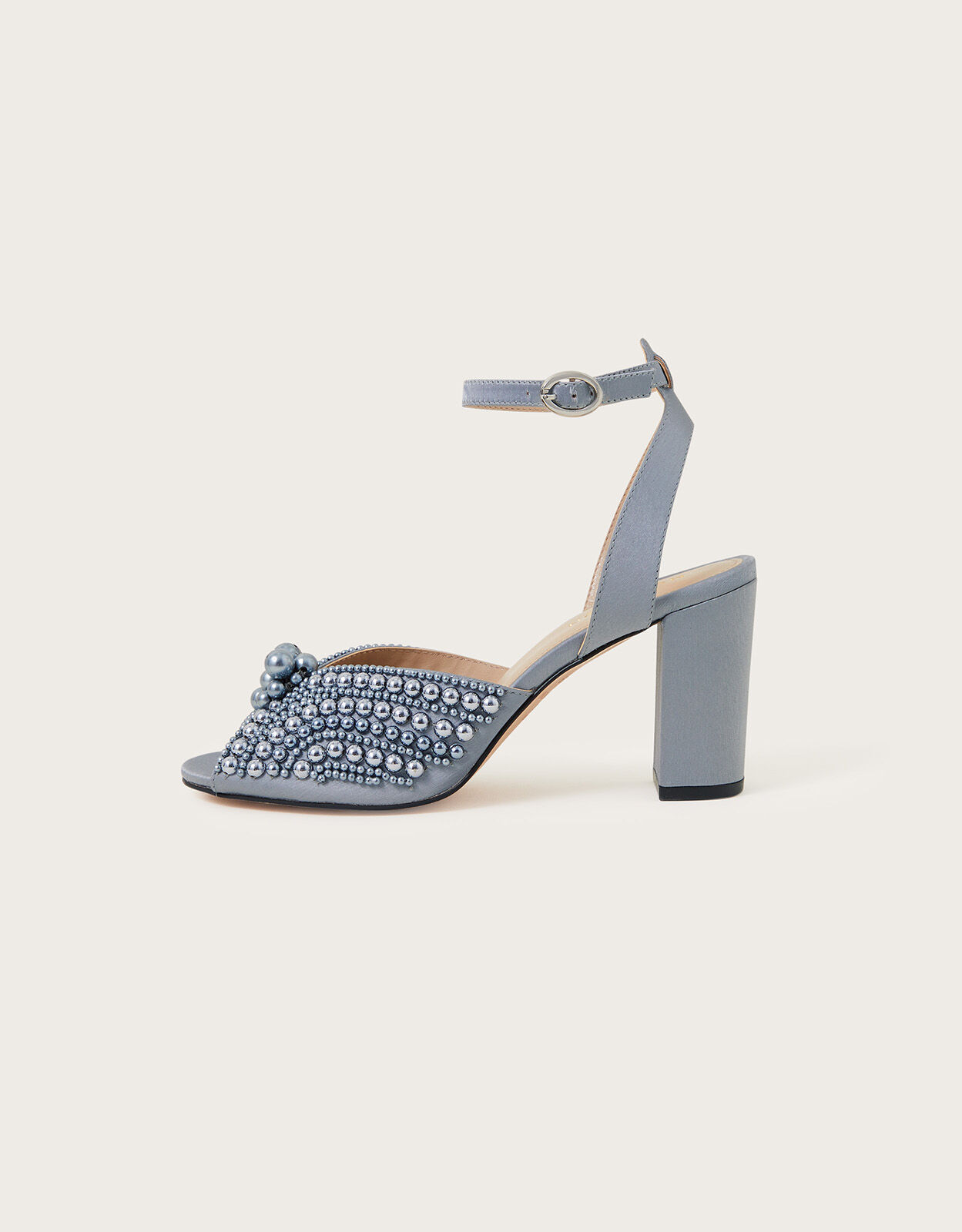 Pearl Block Heeled Sandals Grey