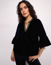East Nelly Velvet Flute Sleeve Top, Black (BLACK), large