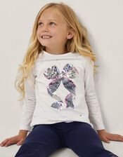 Sequin Bow Long Sleeve Top, Ivory (IVORY), large