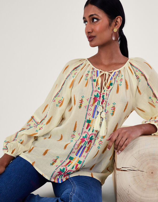 Embroidered Aztec Top , Ivory (IVORY), large