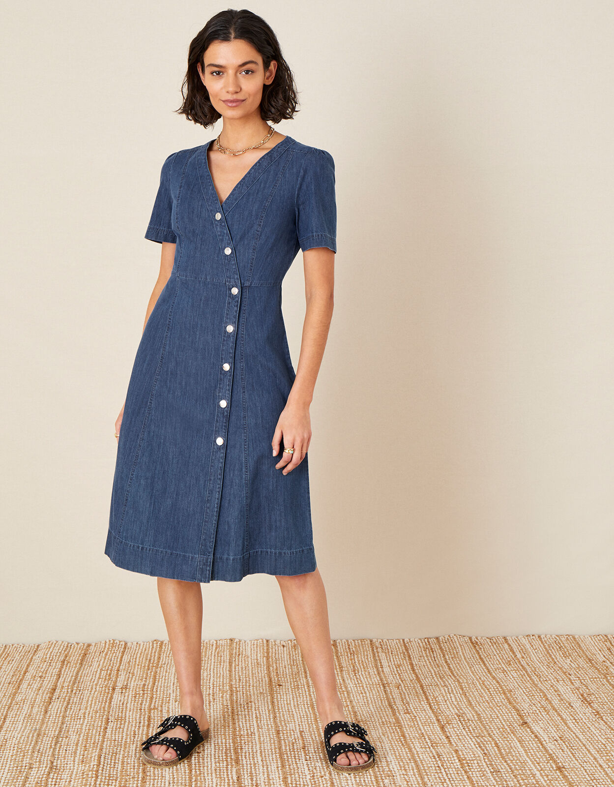Denim Wrap Midi Dress Blue | Casual