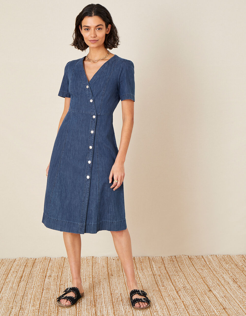Women Dresses | Denim Wrap Midi Dress Blue - AL82505