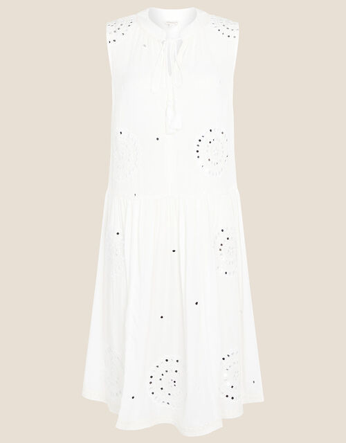 Mirrorwork Dress in LENZING™ ECOVERO™, White (WHITE), large