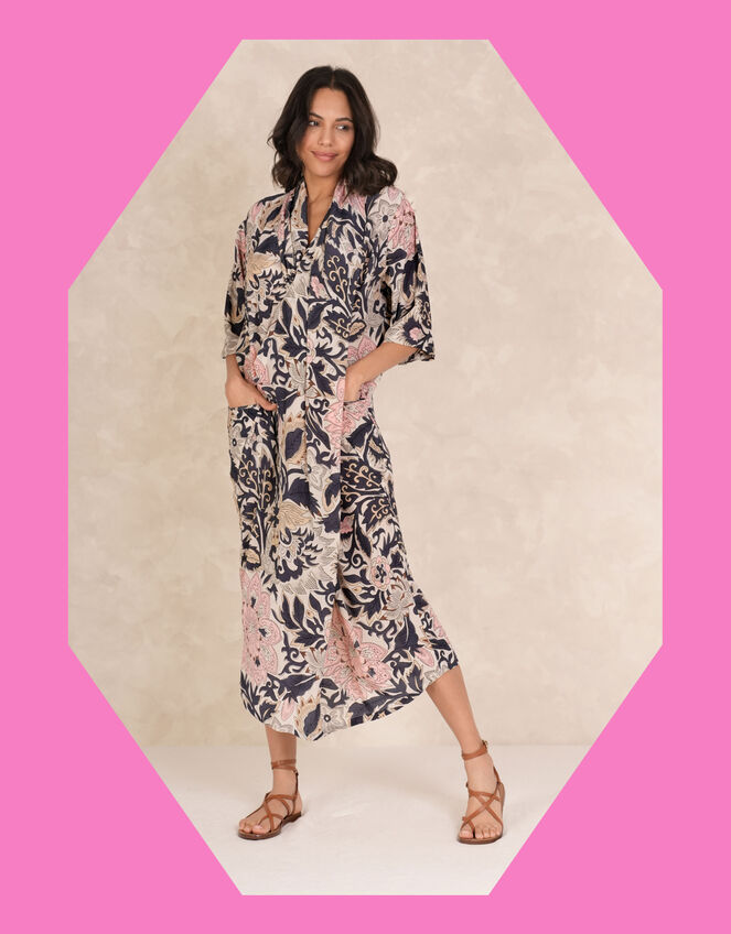 One Hundred Stars Rachel Floral Midi Dress, Brown (TAUPE), large