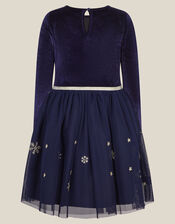 Christmas Market Scene Velvet Disco Dress, Blue (NAVY), large