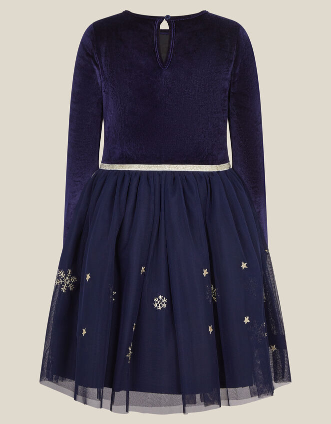 Christmas Market Scene Velvet Disco Dress, Blue (NAVY), large