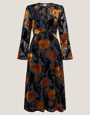 Reese Devoré Polka Dot Midi Dress, Black (BLACK), large