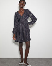 Yvanna Embellished Velvet Mini Dress, Grey (GREY), large