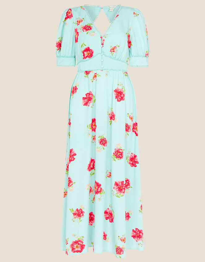 Tilly Floral Midi Dress with LENZING™ ECOVERO™ , Blue (TURQUOISE), large
