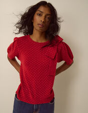 Sue Polka Dot Bow Jumper, Red (RED), large
