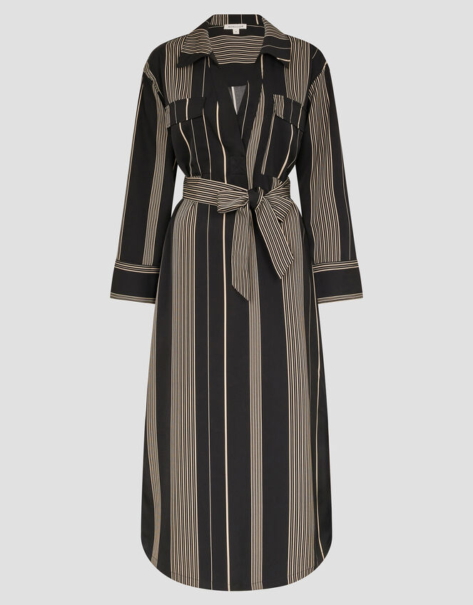 Andi Stripe Midi Shirt Dress, Black (BLACK), large