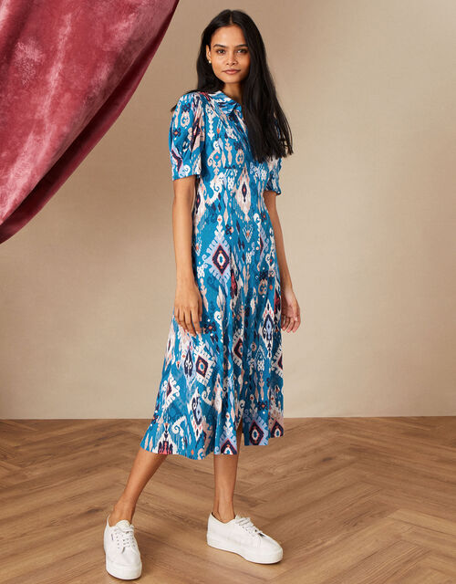 Darella Ikat Print Dress with LENZING™ ECOVERO™, Blue (BLUE), large