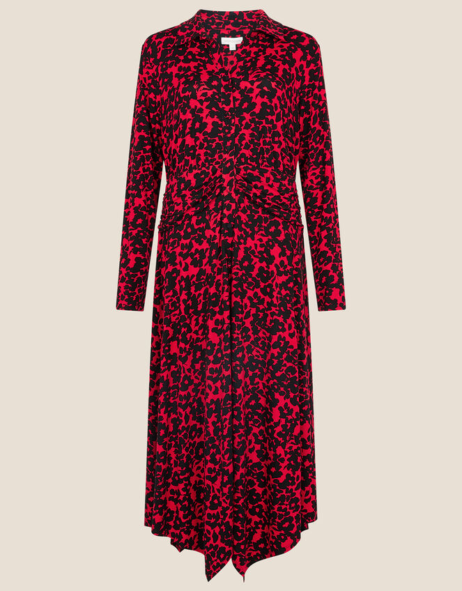 Floral Print Hanky Hem Shirt Dress, Black (BLACK), large