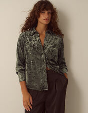 Ola Oversized Velvet Shirt, Green (KHAKI), large