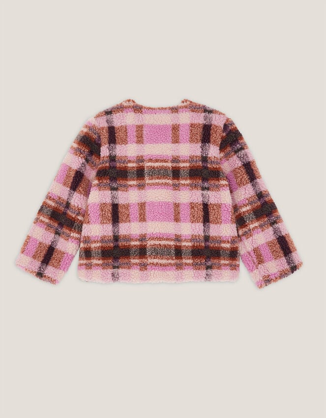 Check Print Borg Jacket, Pink (PINK), large