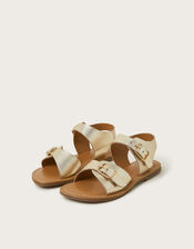 Metallic Leather Buckle Strap Sandals, Gold (GOLD), large
