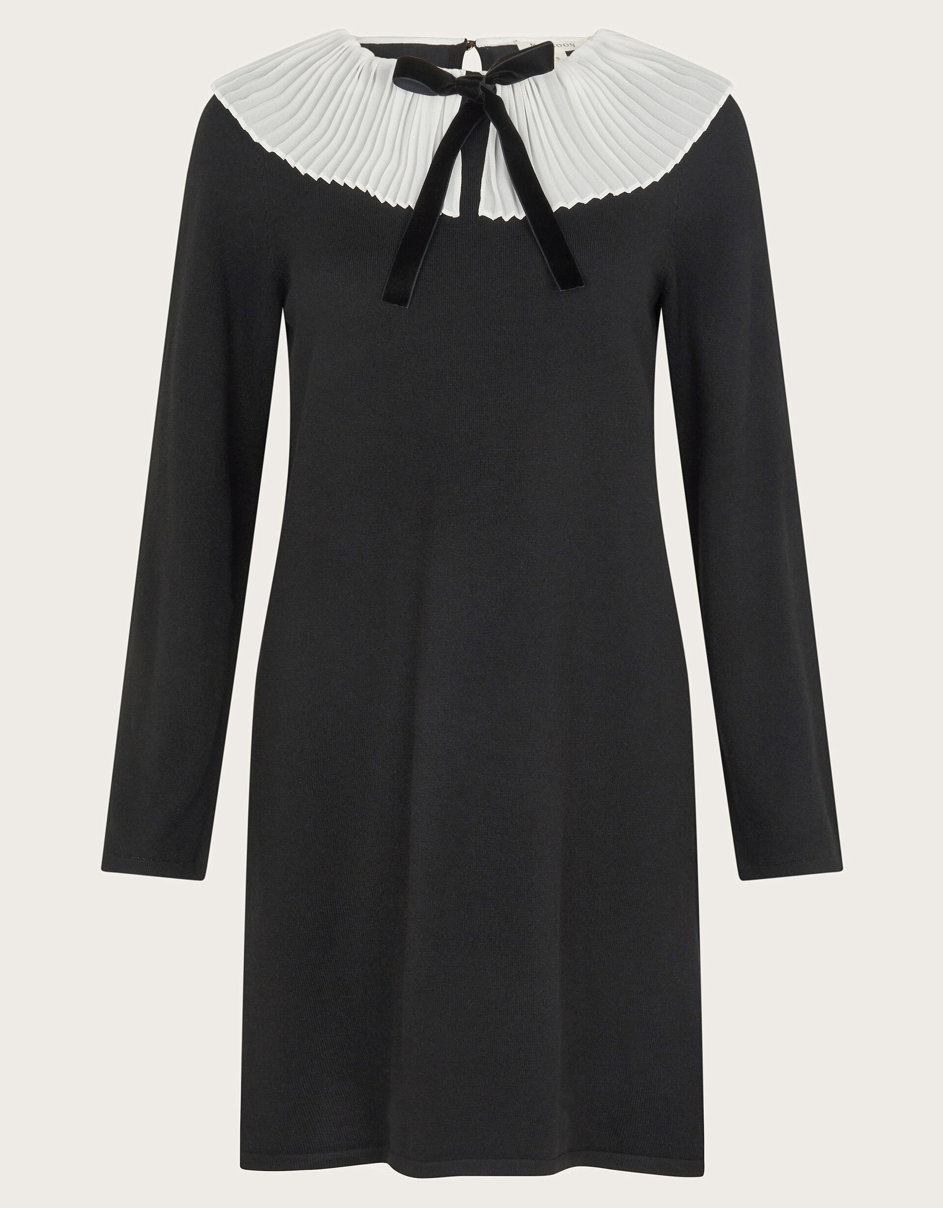 Cree Pleated Collar Bow Dress Black
