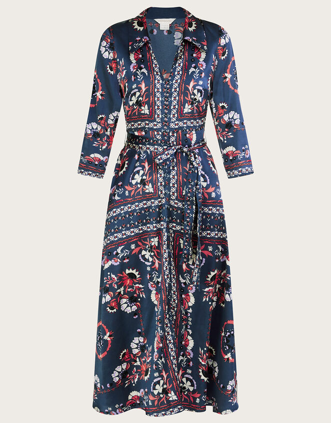 Jamelia Print Shirt Dress in Recycled Polyester, Grey (CHARCOAL), large
