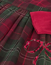 Frill Top & Tartan Pinafore Dress Set, Red (BURGUNDY), large