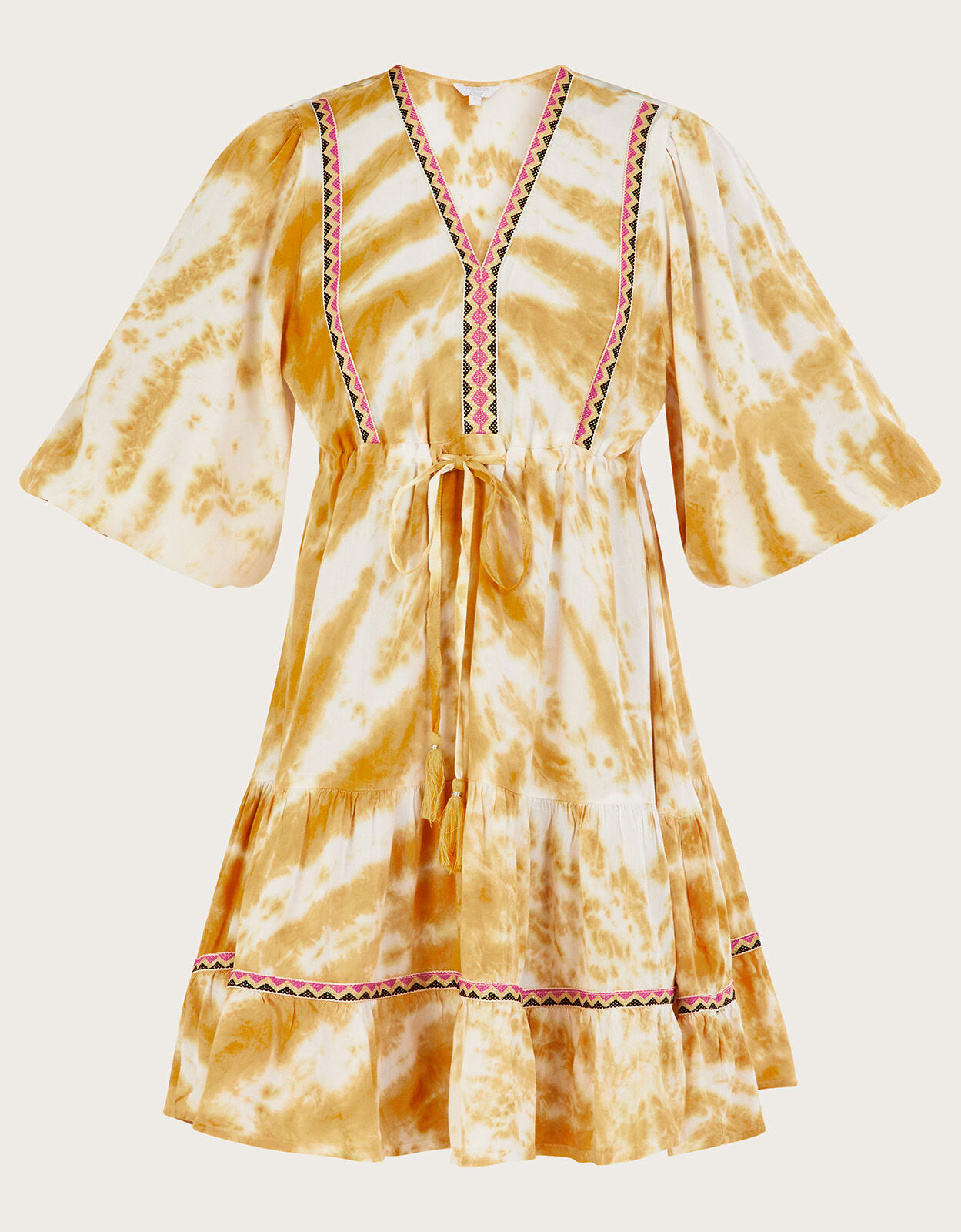 Tie Dye Printed Kaftan Dress Yellow