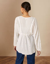Embellished Dot Tunic Boho Top in Sustainable Cotton, White (WHITE), large