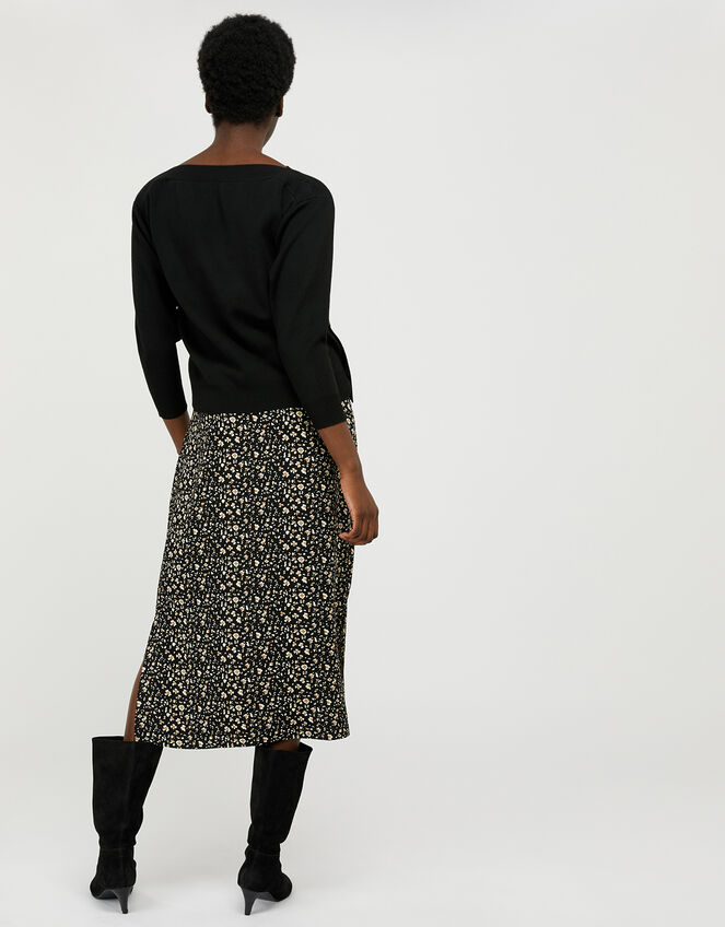 Knit Jumper and Printed Slip Dress with Recycled Polyester, Black (BLACK), large