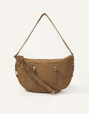Dana Zip Suede Shoulder Bag, , large