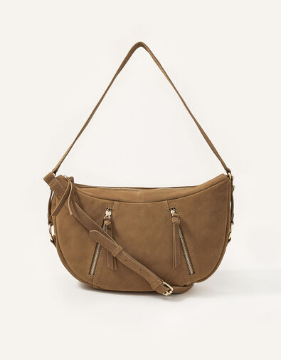 Dana Zip Suede Shoulder Bag, , large