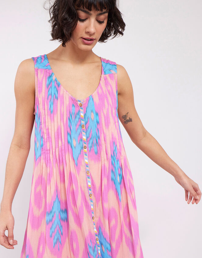 East Erika Ikat Print Button Through Dress, Pink (PINK), large