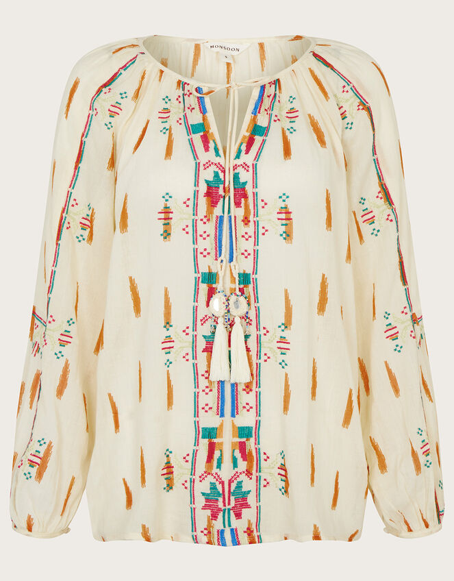 Embroidered Aztec Top , Ivory (IVORY), large