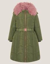 Belted Scallop Puffer Coat, Green (GREEN), large