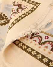 Olive Floral Print Square Scarf, , large