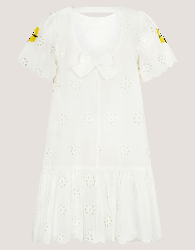 Lemon Embroidered Broderie Dress, White (WHITE), large