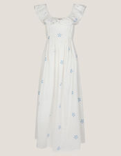 Daisy Frill Embroidered Midi Dress, White (WHITE), large