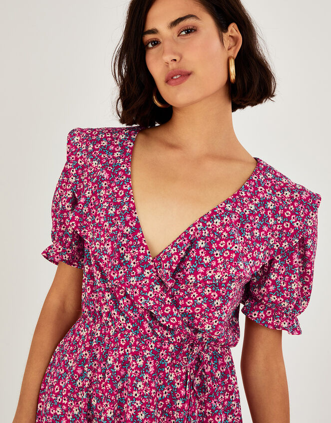 Ditsy Print Angel Sleeve Jersey Dress, Red (RED), large