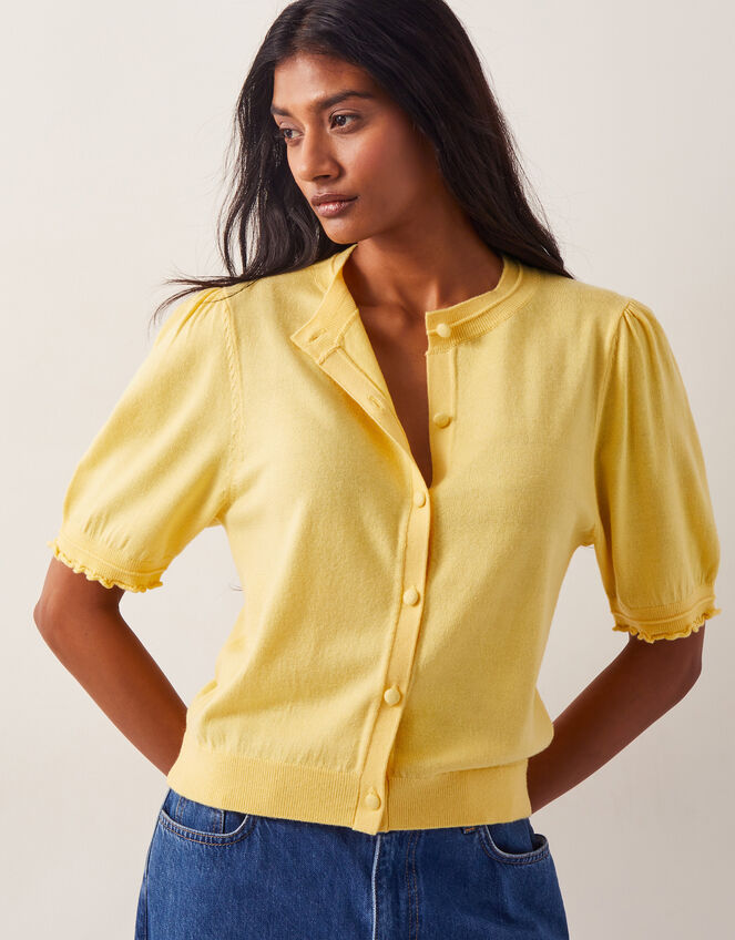 Tegan Short Sleeve Cardigan, Yellow (YELLOW), large