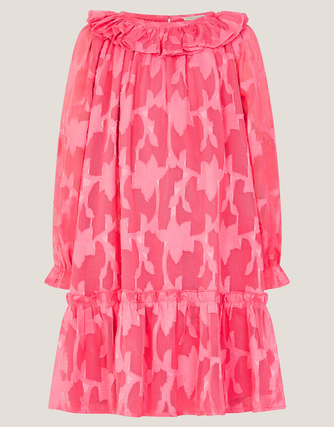 Floral Burnout Long Sleeve Dress, Pink (PINK), large