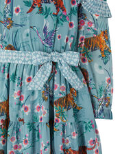 Akira Tiger Print Dress in Recycled Polyester, Blue (AQUA), large