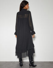 Aurelia Long Sleeve Ruffle Midi Dress, Black (BLACK), large